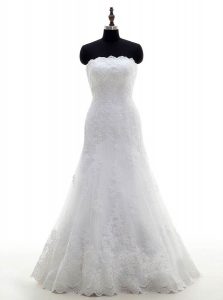 Best Sleeveless Floor Length Lace Clasp Handle Wedding Gowns with White