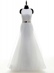 Excellent Scoop Sleeveless Ruching and Belt Zipper Wedding Dress