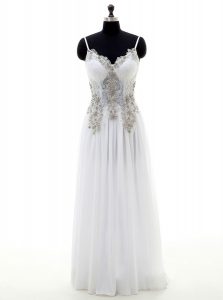 Trendy White Sleeveless Floor Length Beading and Appliques Backless Bridal Gown