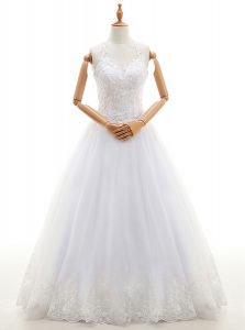 White Wedding Gowns Wedding Party and For with Lace and Appliques Halter Top Sleeveless Lace Up
