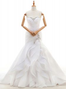 Designer Sweetheart Sleeveless Organza Wedding Dresses Beading and Ruffles Court Train Lace Up