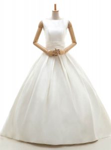 Sleeveless Clasp Handle Floor Length Ruching Wedding Gowns