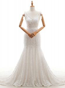 With Train White Bridal Gown Lace Court Train Sleeveless Lace