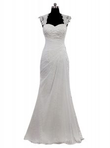 Delicate Sweetheart Cap Sleeves Chiffon Bridal Gown Lace Side Zipper