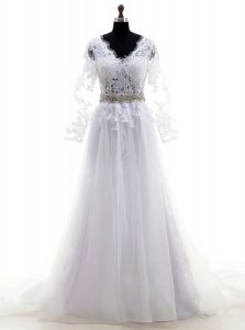 Lilac Empire Lace Wedding Gown Clasp Handle Tulle Sleeveless With Train