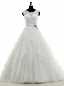 Graceful White Scoop Neckline Beading and Lace and Appliques Wedding Dress Sleeveless Clasp Handle