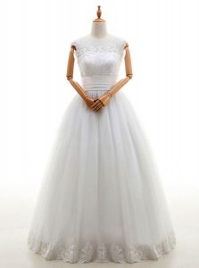 Scoop White Sleeveless Floor Length Lace Lace Up Wedding Dresses