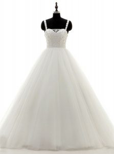 Custom Design Straps Sleeveless Zipper Wedding Dress White Tulle and Lace