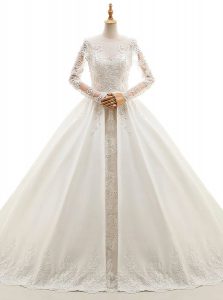 Long Sleeves Cathedral Train Appliques Zipper Wedding Dress