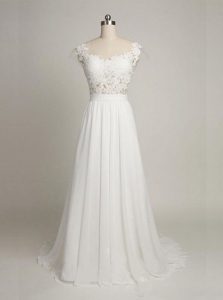 Custom Fit Scoop Sleeveless With Train Lace Backless Wedding Gown with White
