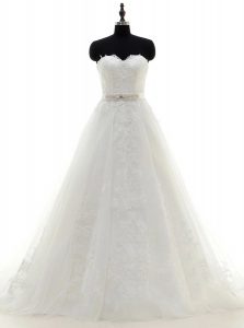 Beautiful Lace White Sweetheart Neckline Sashes ribbons Wedding Gown Sleeveless Zipper