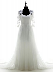 Attractive With Train Zipper Bridal Gown White for Wedding Party with Appliques Brush Train