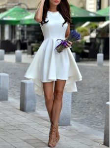 Scoop White Sleeveless Asymmetrical Pleated Zipper Homecoming Dress