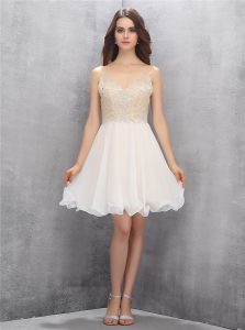 Romantic Champagne Sleeveless Knee Length Beading Zipper Prom Dress