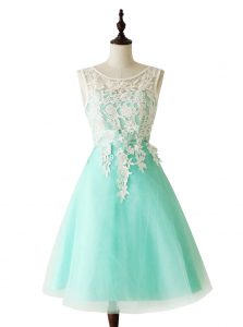 Organza Scoop Sleeveless Zipper Appliques and Sashes ribbons in Apple Green