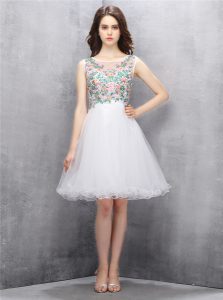 Custom Designed Scoop White Sleeveless Tulle Zipper Dress for Prom for Prom and Party