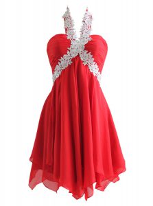 Stylish Chiffon Sweetheart Sleeveless Zipper Appliques Homecoming Dress in Red
