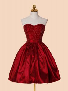Knee Length Lace Up Dress for Prom Red for Prom and Party with Beading