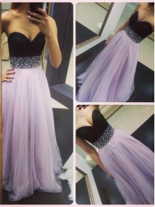 Top Selling Lavender A-line Tulle Sweetheart Sleeveless Beading Floor Length Zipper Prom Evening Gown
