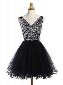Beautiful Black Sleeveless Beading Mini Length Homecoming Dress