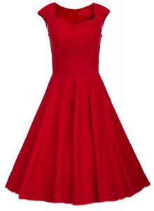 Fantastic Square Cap Sleeves Zipper Prom Evening Gown Red Satin