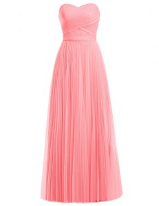 Watermelon Red and Rose Pink Tulle Zipper Sweetheart Sleeveless Floor Length Prom Dresses Ruffles
