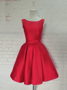 Simple Red Prom Party Dress Prom and For with Ruching and Bowknot Bateau Sleeveless Backless