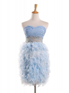 Captivating Light Blue Column/Sheath Chiffon Sweetheart Sleeveless Beading Mini Length Zipper Prom Dress