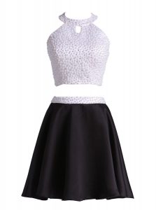 Halter Top Mini Length A-line Sleeveless Black Prom Gown Zipper