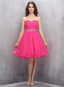 Free and Easy Beading Homecoming Dress Hot Pink Zipper Sleeveless Knee Length