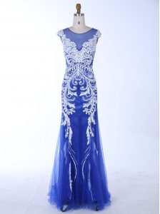 Beautiful Mermaid Scoop Sleeveless Backless Floor Length Beading and Appliques Prom Gown