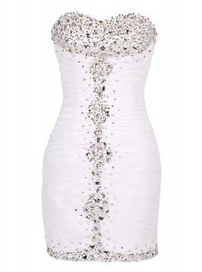 Affordable White Zipper Homecoming Dress Beading and Ruffles Sleeveless Mini Length