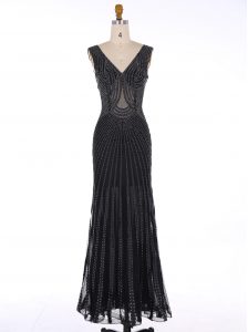 Custom Fit Mermaid Black Zipper V-neck Sequins Evening Dress Chiffon Sleeveless