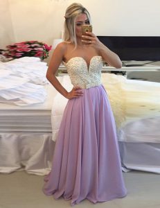 Adorable Scoop Sleeveless Floor Length Ruching Clasp Handle Prom Party Dress with Lavender