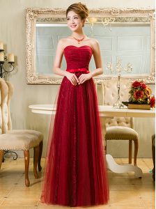 Luxury Red Sleeveless Tulle and Lace Zipper Prom Evening Gown for Prom and Party