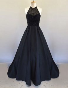 Graceful Halter Top Black Sleeveless Satin Zipper Homecoming Dress for Prom and Party