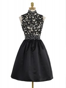 High End Mini Length Zipper Prom Party Dress Black for Prom with Beading and Appliques