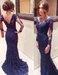 Exceptional Mermaid Long Sleeves Court Train Lace Backless Prom Party Dress