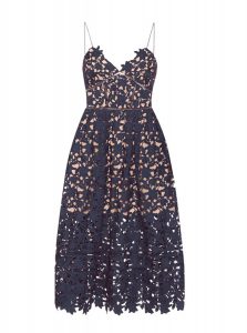 Sleeveless Lace Tea Length Zipper in Navy Blue with Lace