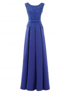 Customized A-line Homecoming Dress Blue Scoop Satin Sleeveless Floor Length Zipper