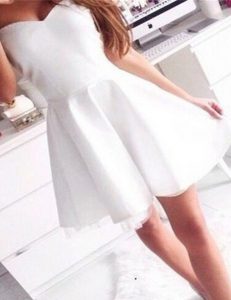 White Zipper Dress for Prom Ruching Sleeveless Mini Length
