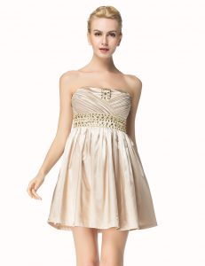 Fashion Sleeveless Side Zipper Mini Length Beading and Pleated Prom Dresses