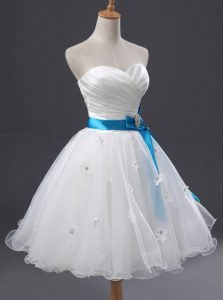 Mini Length White Prom Gown Sweetheart Sleeveless Lace Up