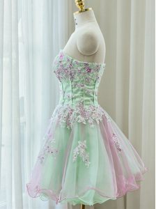 Multi-color Zipper Strapless Beading and Appliques Evening Dress Organza Sleeveless