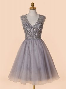 Unique Organza Sleeveless Knee Length Prom Gown and Sequins