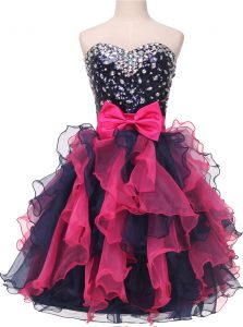Multi-color Ball Gowns Beading and Ruffles and Bowknot Lace Up Organza Sleeveless Knee Length