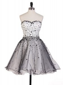 Decent Grey Prom Gown Party and For with Beading Sweetheart Sleeveless Lace Up