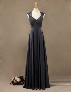 Scoop Black A-line Lace Evening Dress Zipper Chiffon Sleeveless Floor Length