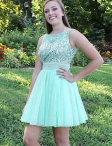 Adorable Apple Green Bateau Neckline Beading and Bowknot Dress for Prom Sleeveless Backless