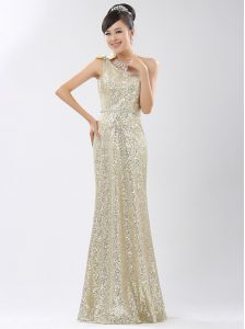 Modern One Shoulder Sequins Champagne Sleeveless Sequined Zipper Prom Party Dress for Prom and Party
